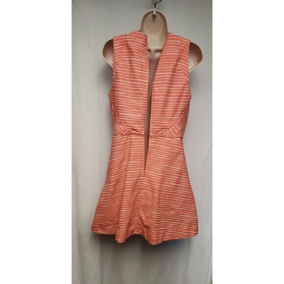 Gap Striped Fit & Flare Sleeveless Crew Neck Above Knee Dress Color Coral Size 8 - Picture 9 of 12